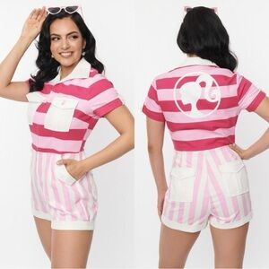 NWT Barbie™ x Unique Vintage Barbie™‎ Pink Multi Stripes Mia Romper